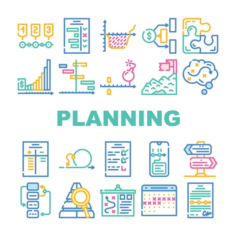 Planning Startup Project Strategy Icons Set Vector