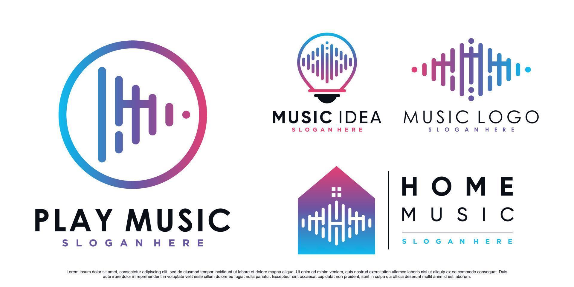 Set of play media and music logo design inspiration with creative element Premium Vector