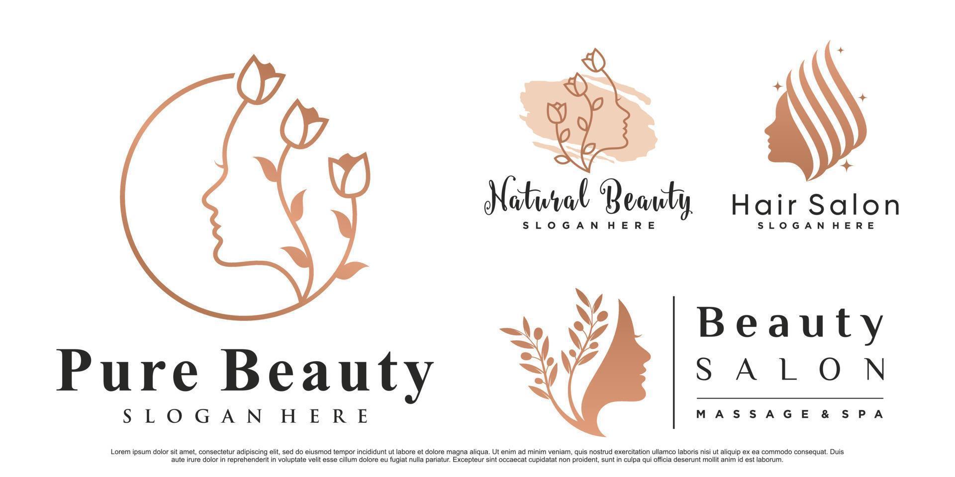 Set of abstract beauty woman logo design for salon with creative element Premium Vector