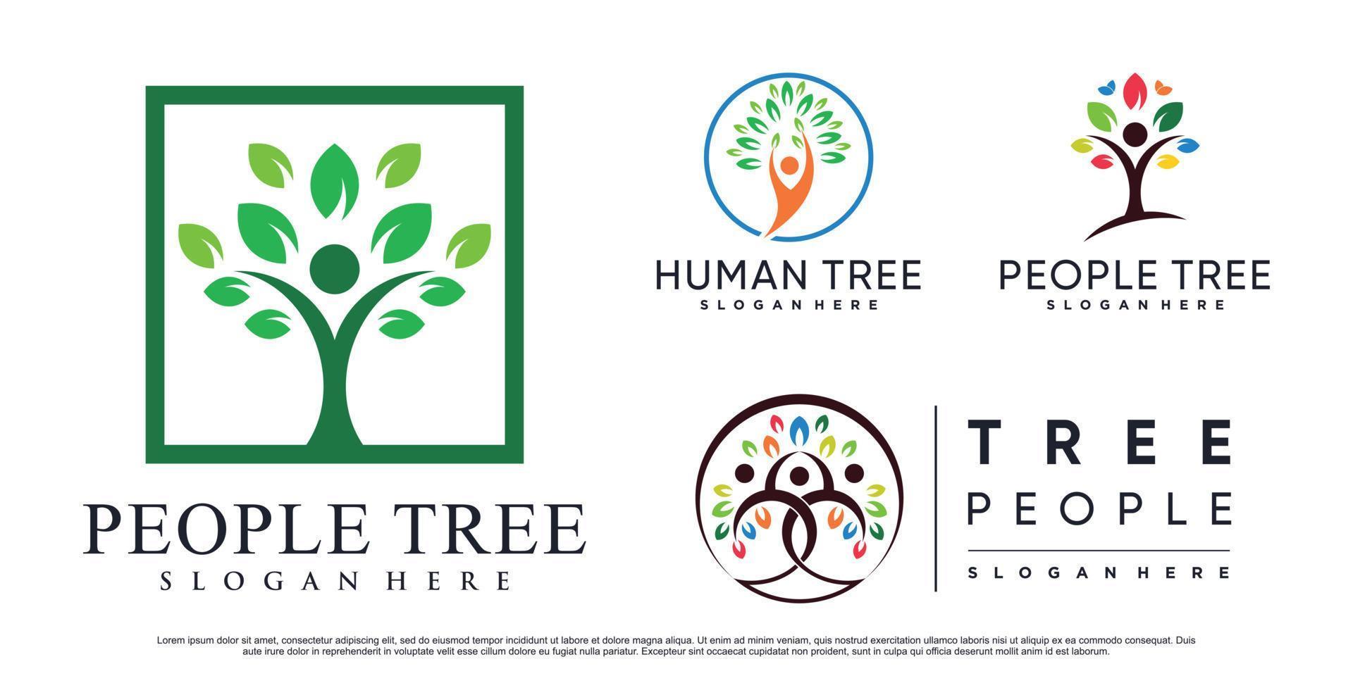 conjunto de ilustración de vector de diseño de logotipo de árbol de personas con vector premium de elemento creativo