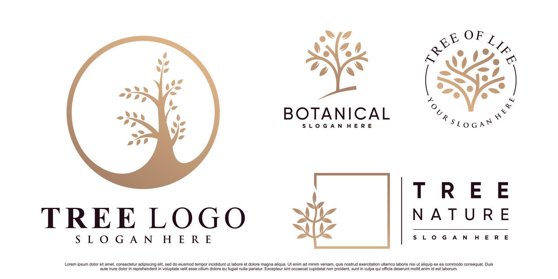 Set of nature tree logo design vector illustration with creative element Premium Vector