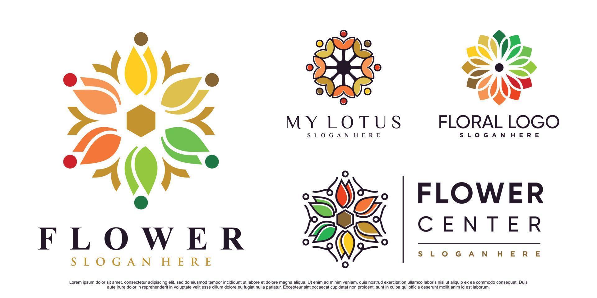 conjunto de ilustración de diseño de logotipo de flor de loto con vector premium de elemento creativo