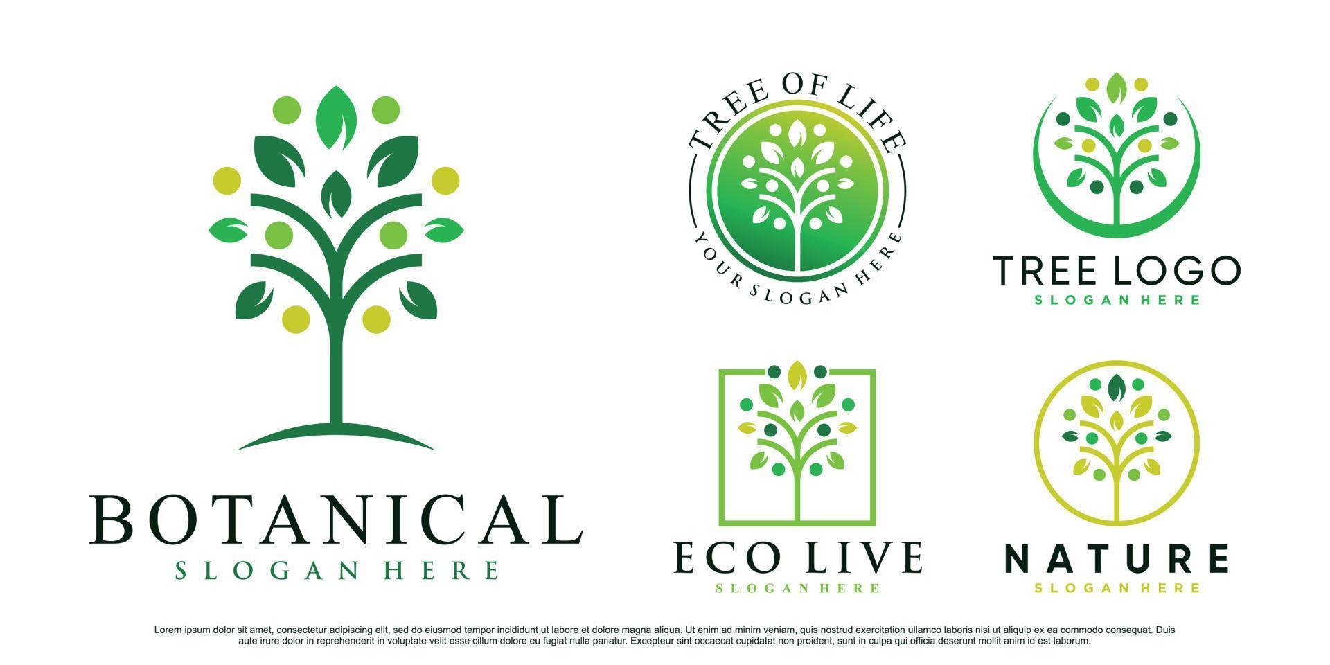 Set of nature tree logo design vector illustration with creative element Premium Vector