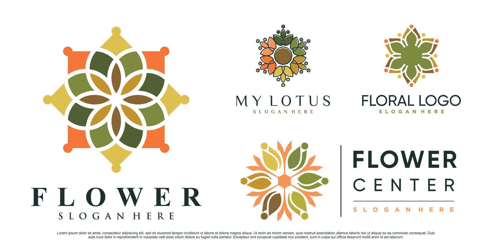 conjunto de ilustración de diseño de logotipo de flor de loto con vector premium de elemento creativo