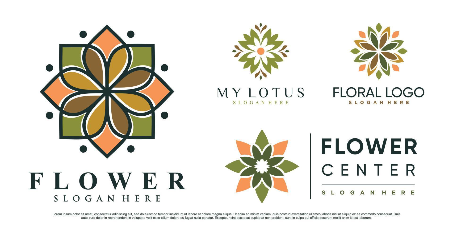 conjunto de ilustración de diseño de logotipo de flor de loto con vector premium de elemento creativo