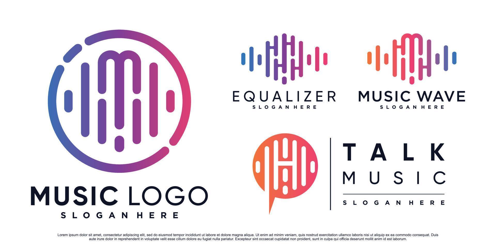 Set bundle of music logo design illustration for business with creative element Premium Vector