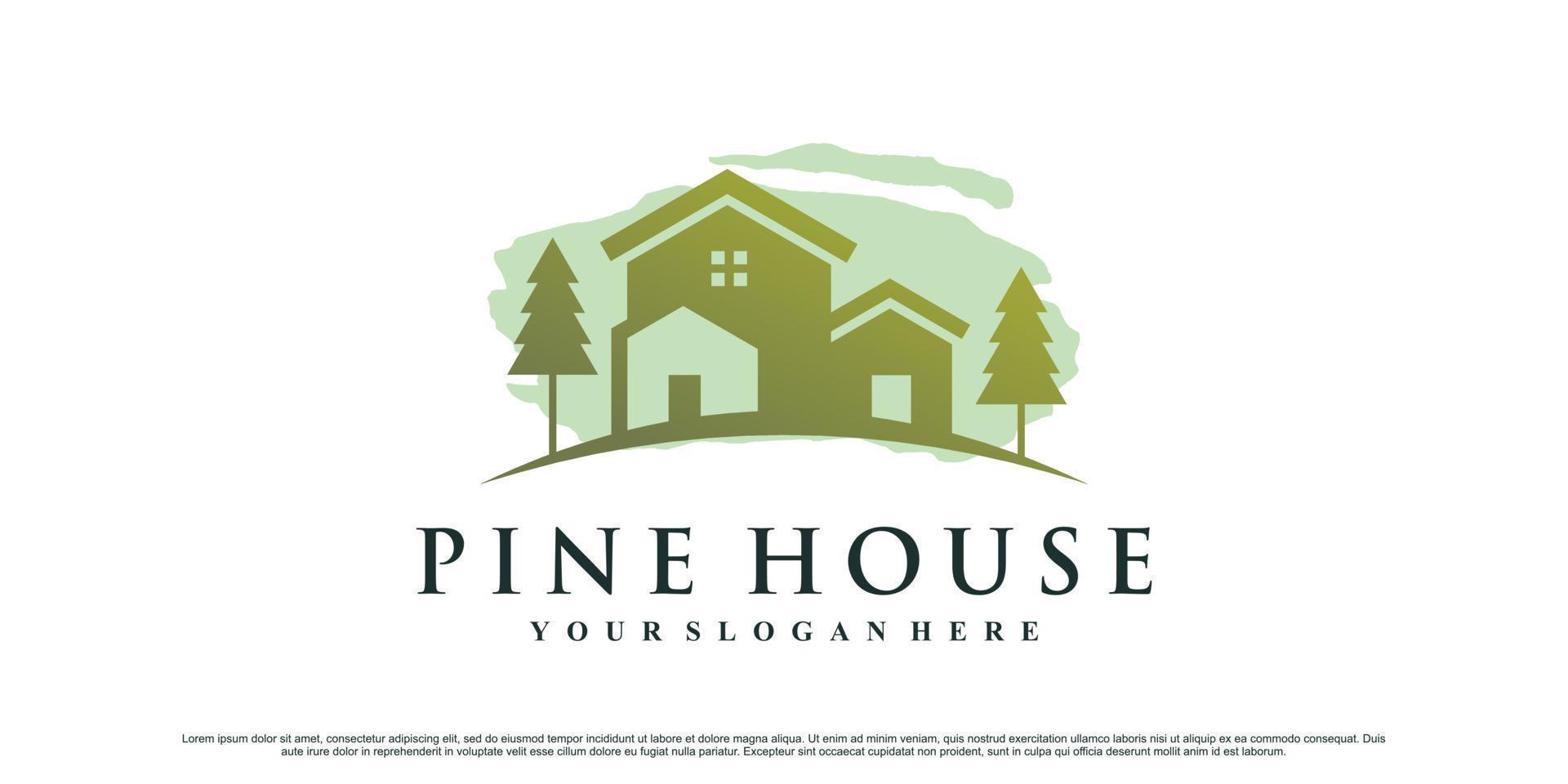Ilustración de diseño de logotipo de pino y casa con vector premium de concepto creativo