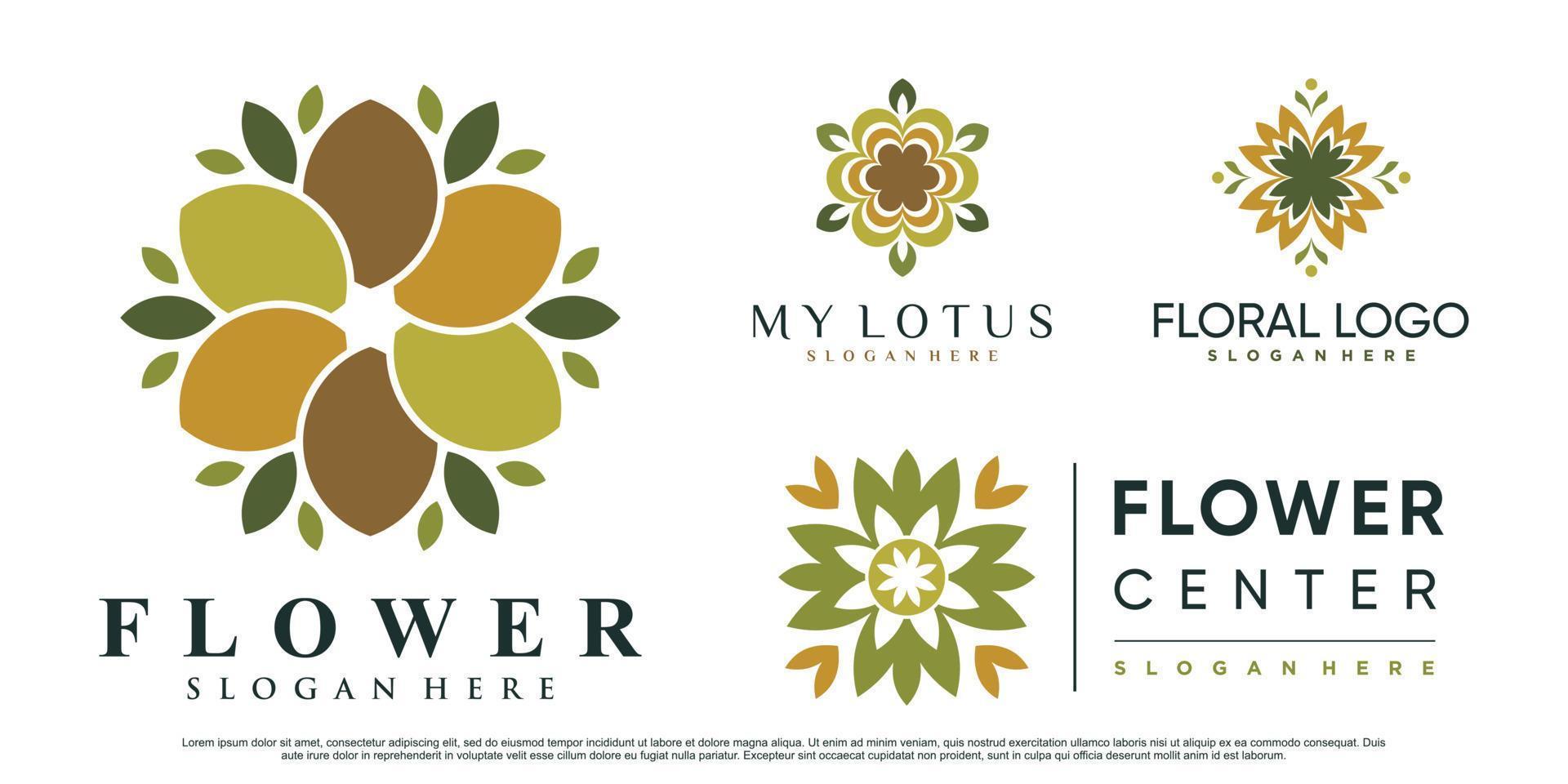 conjunto de ilustración de diseño de logotipo de flor de loto con vector premium de elemento creativo