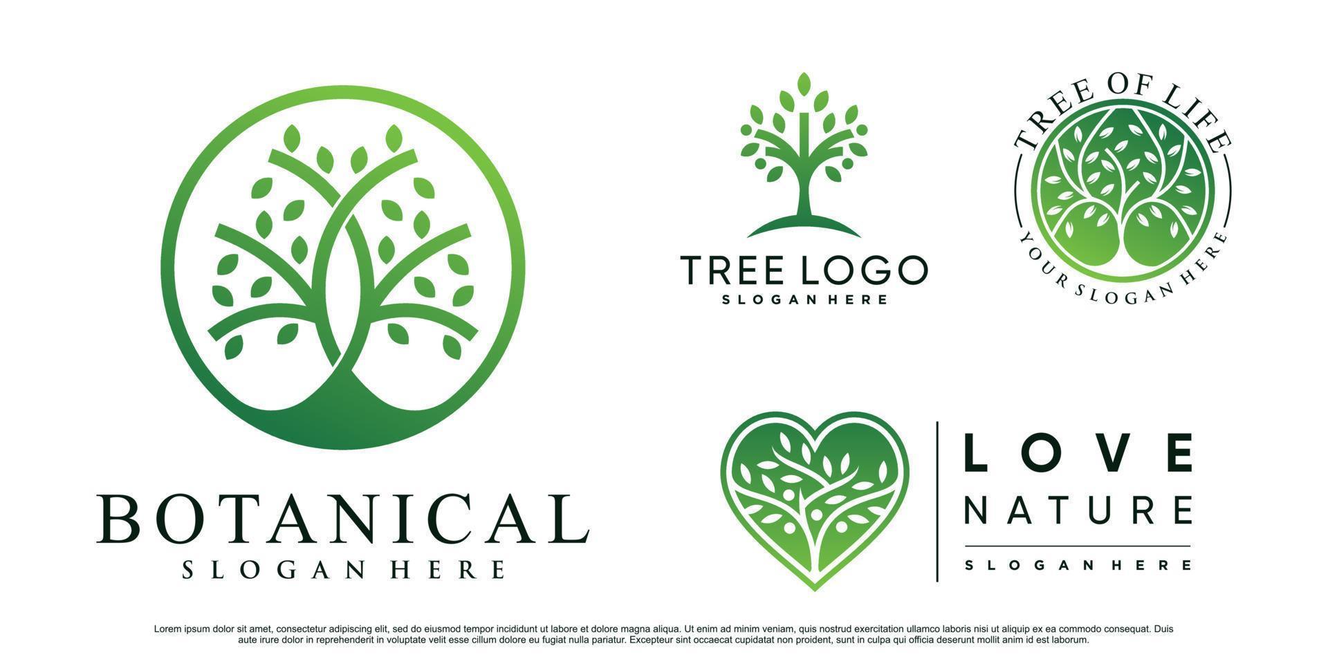 conjunto de ilustración de vector de diseño de logotipo de árbol de naturaleza con vector premium de elemento creativo