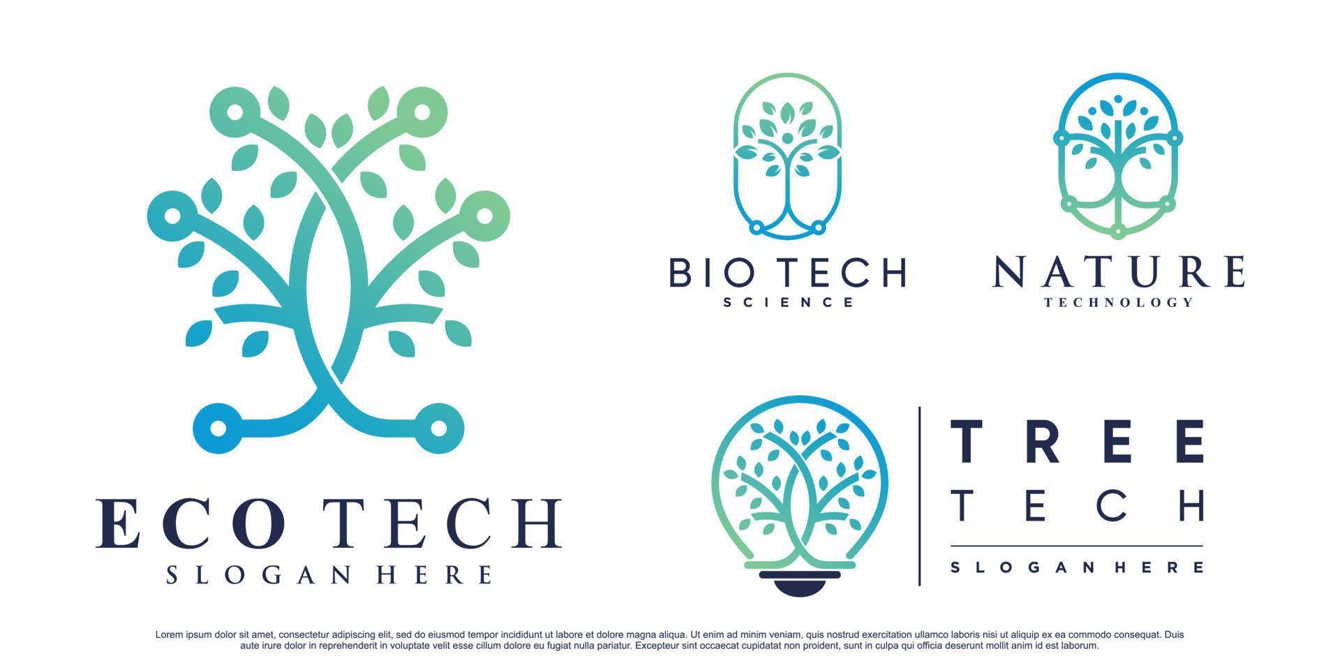 Set of tree tech digital logo design template with creative concept Premium Vector