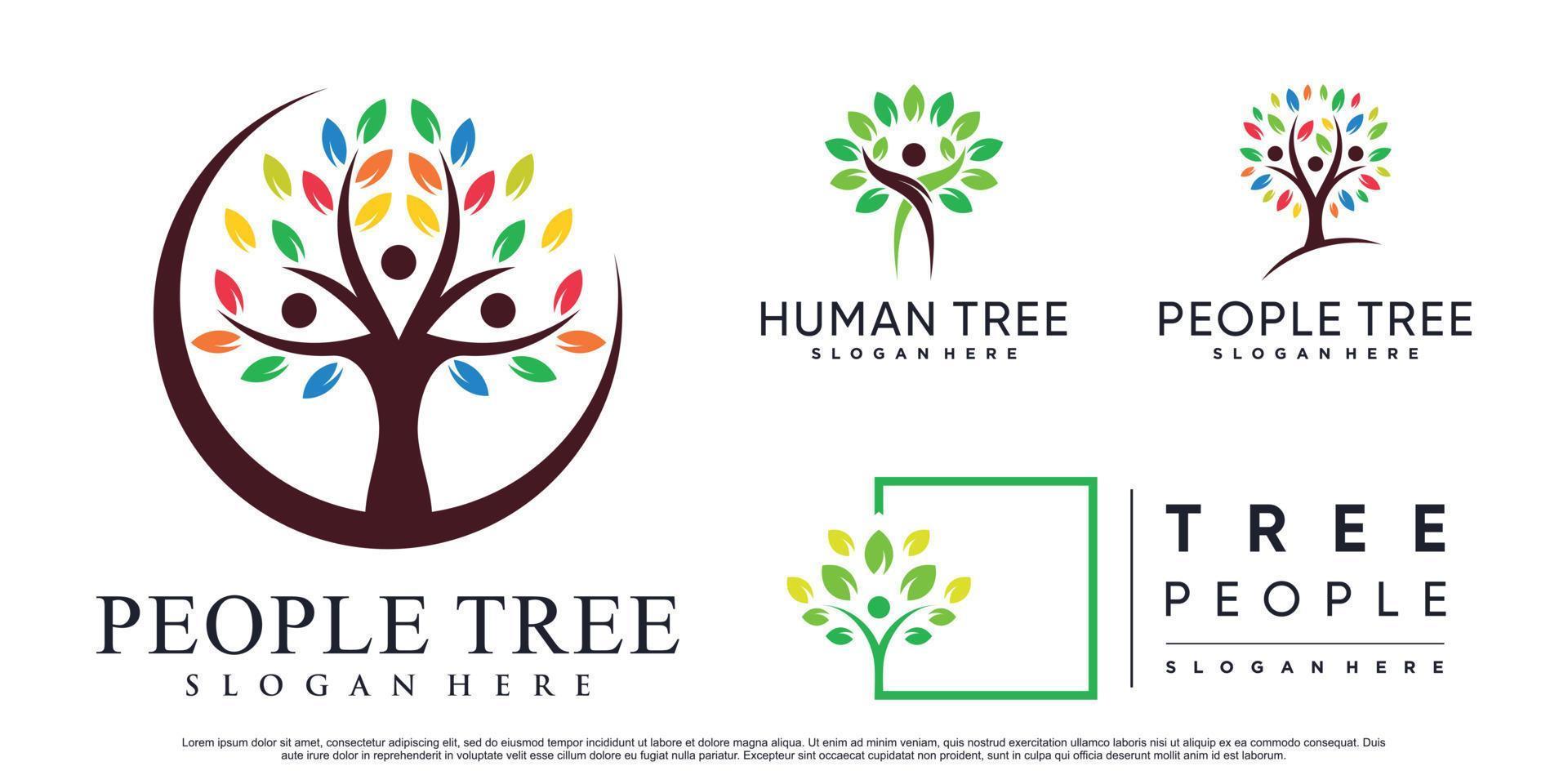 Set bundle of people tree logo design vector illustration with creative element Premium Vector
