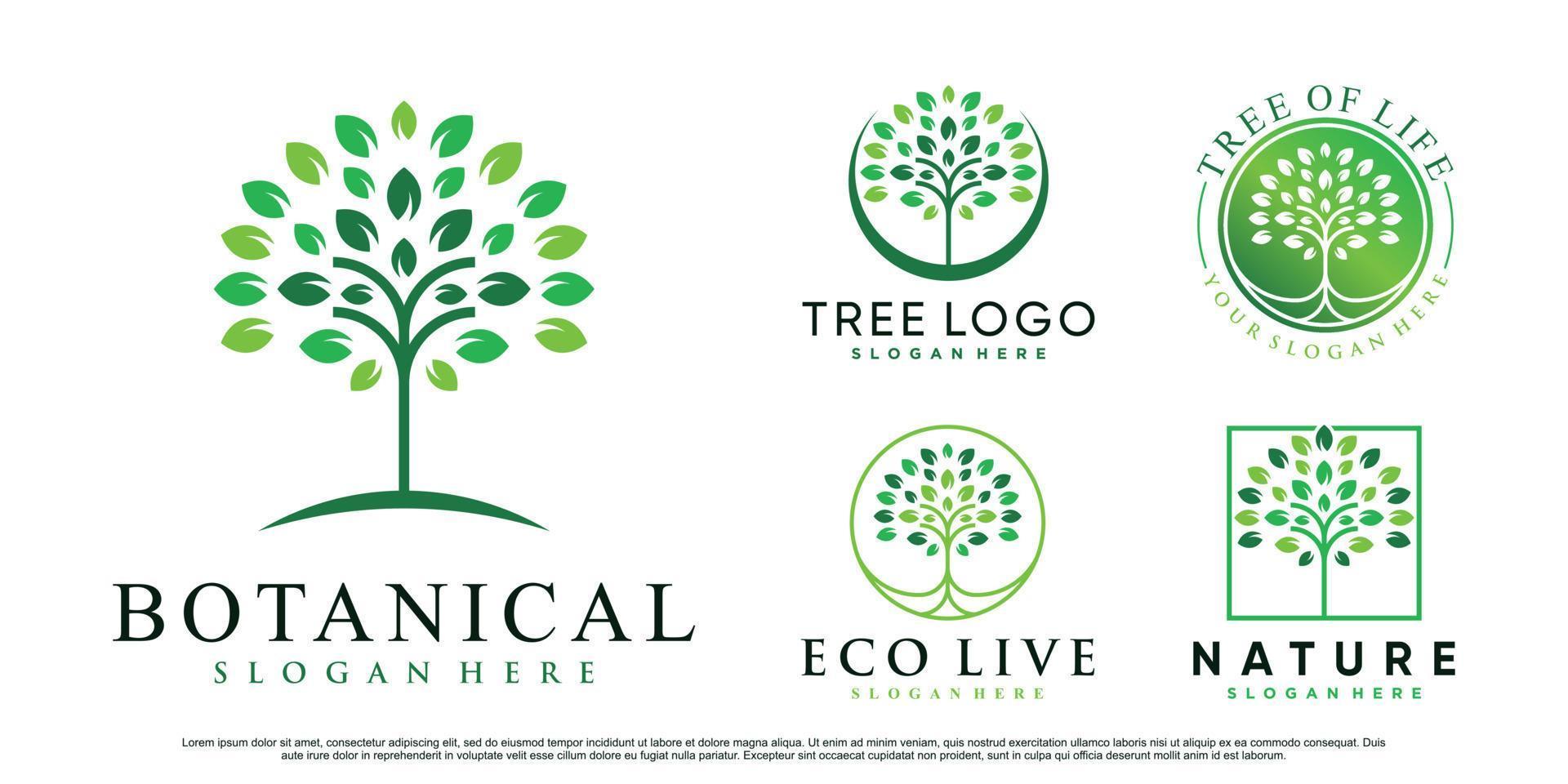 conjunto de ilustración de vector de diseño de logotipo de árbol de naturaleza con vector premium de elemento creativo