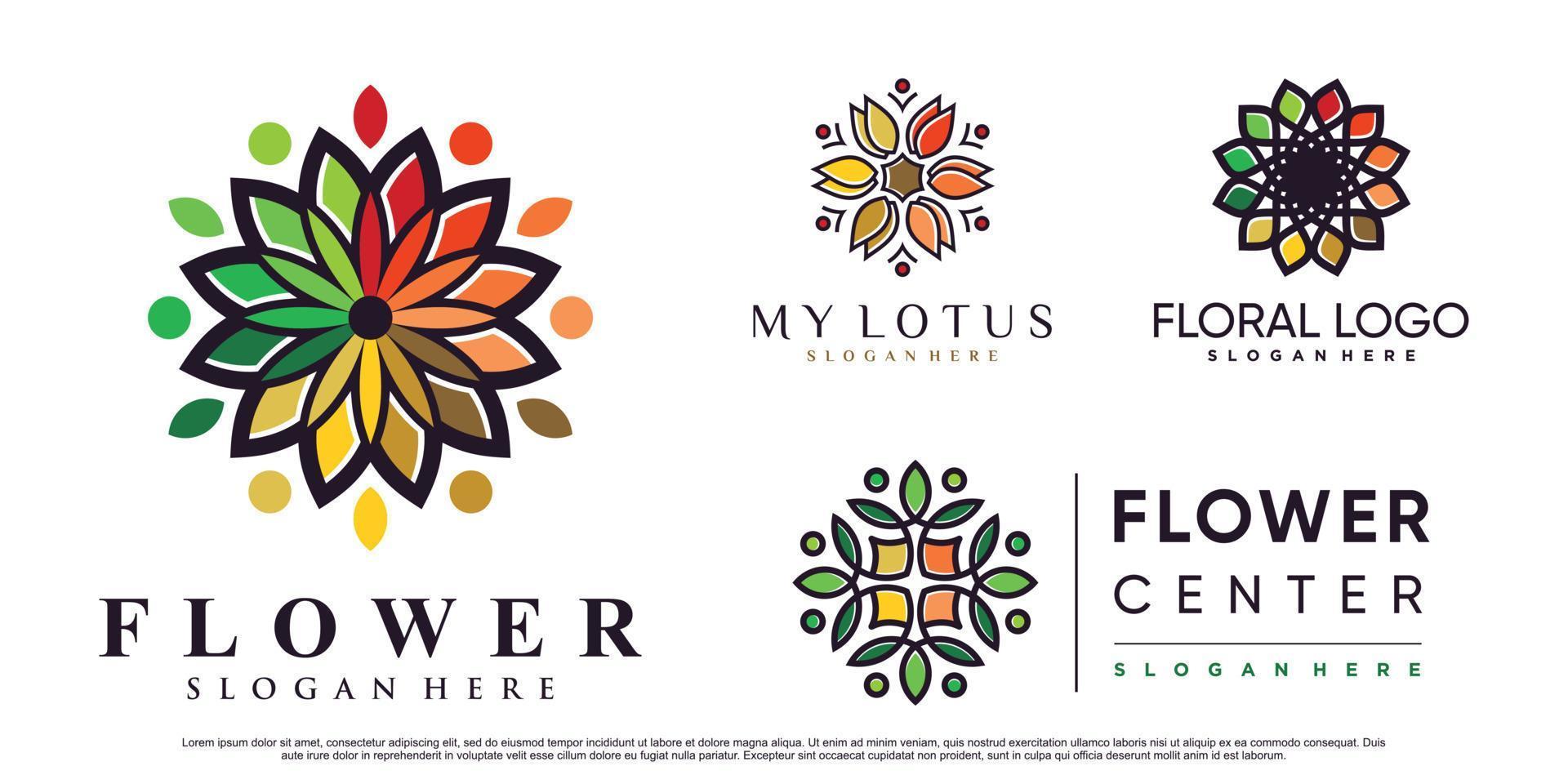 Set bundle of lotus flower logo design illustration with creative element Premium Vector