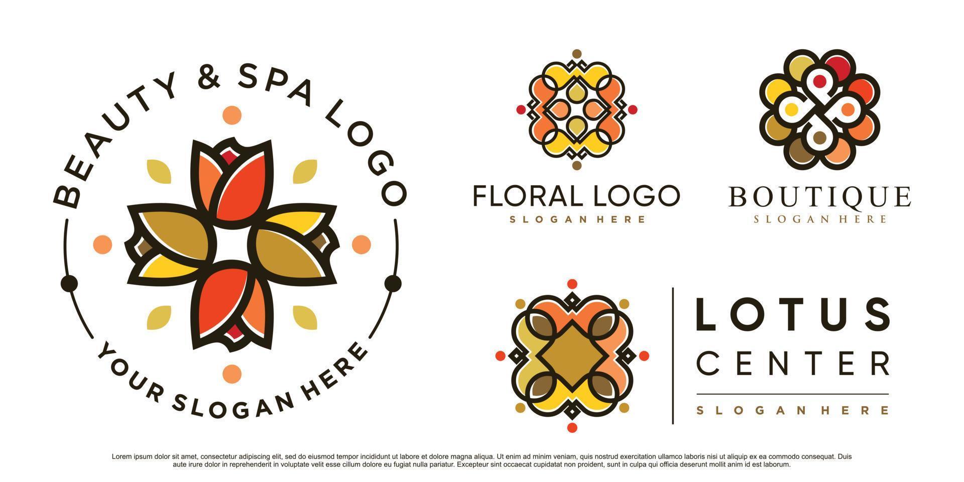 conjunto de ilustración de diseño de logotipo de belleza floral abstracta con vector premium de elemento creativo