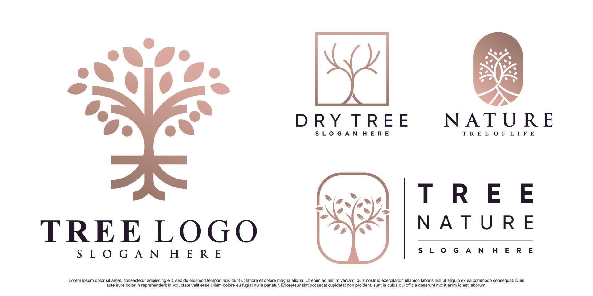 conjunto de ilustración de vector de diseño de logotipo de árbol de naturaleza con vector premium de elemento creativo