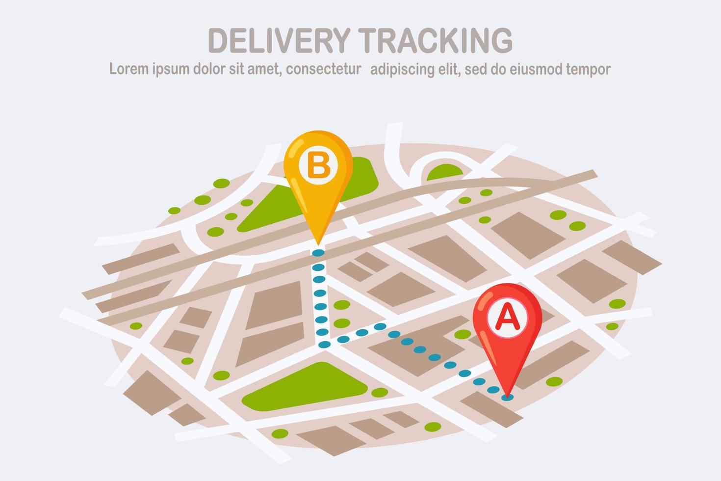 Order tracking. Delivery, transportation parcel. Map with pin, pointer. Shipping of package. Vector design