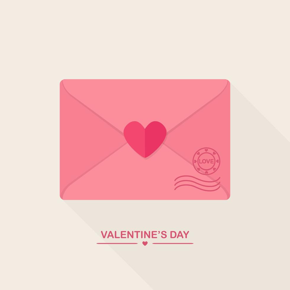 Envelope with love message, closed letter with heart. Happy valentines day. Vector design