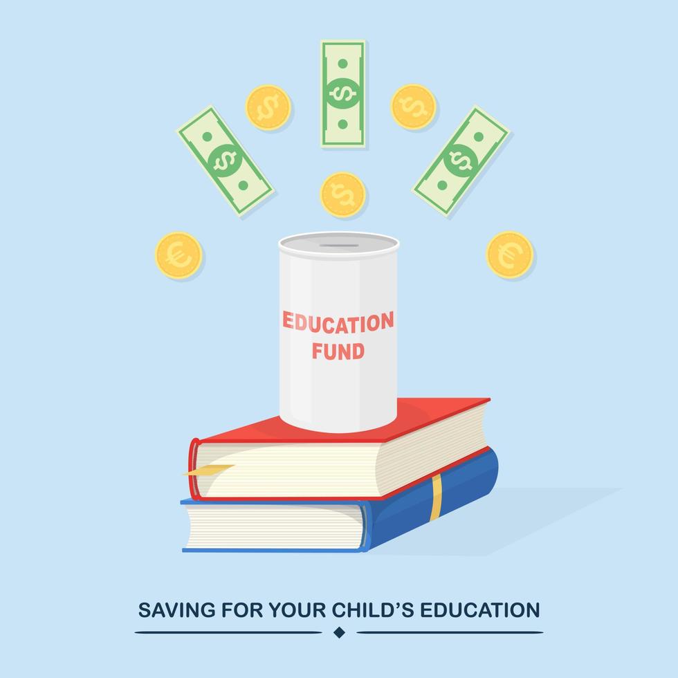 Investing money into education fund. Vector design