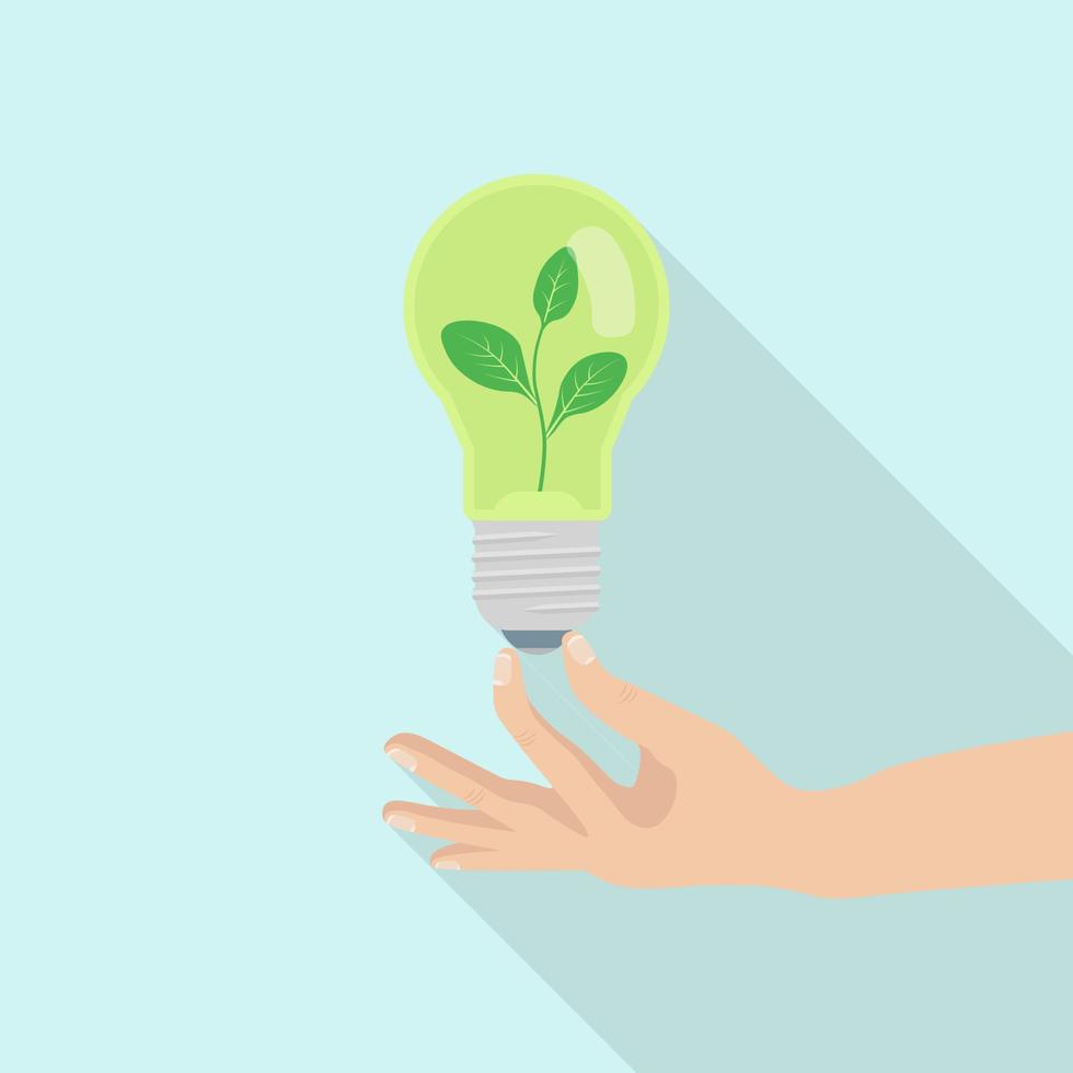 Ecology light bulb in human hand. Green energy. Vector design