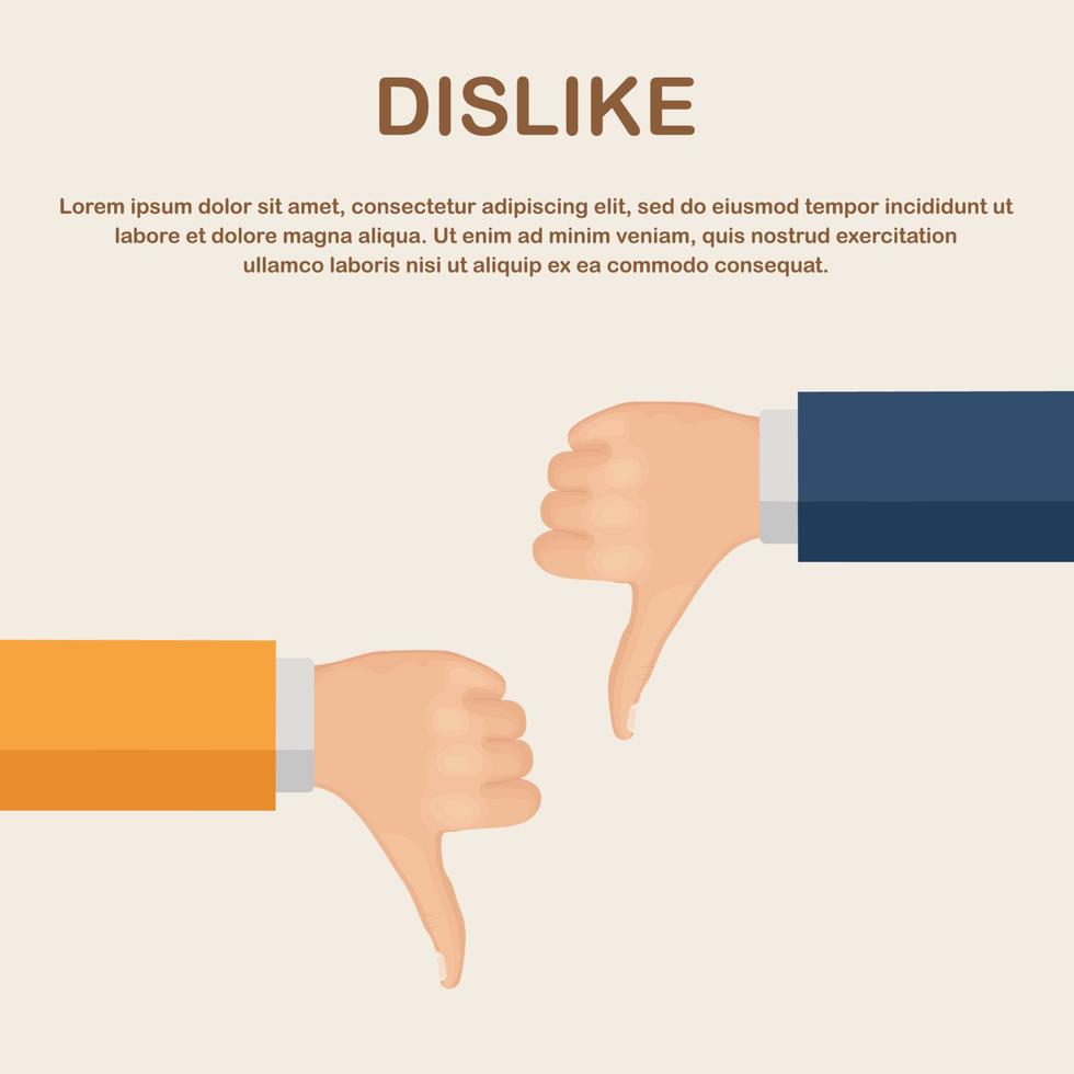 Thumb down hand. Dislike, disappointed, bad customer feedback, disapprove. Vector design