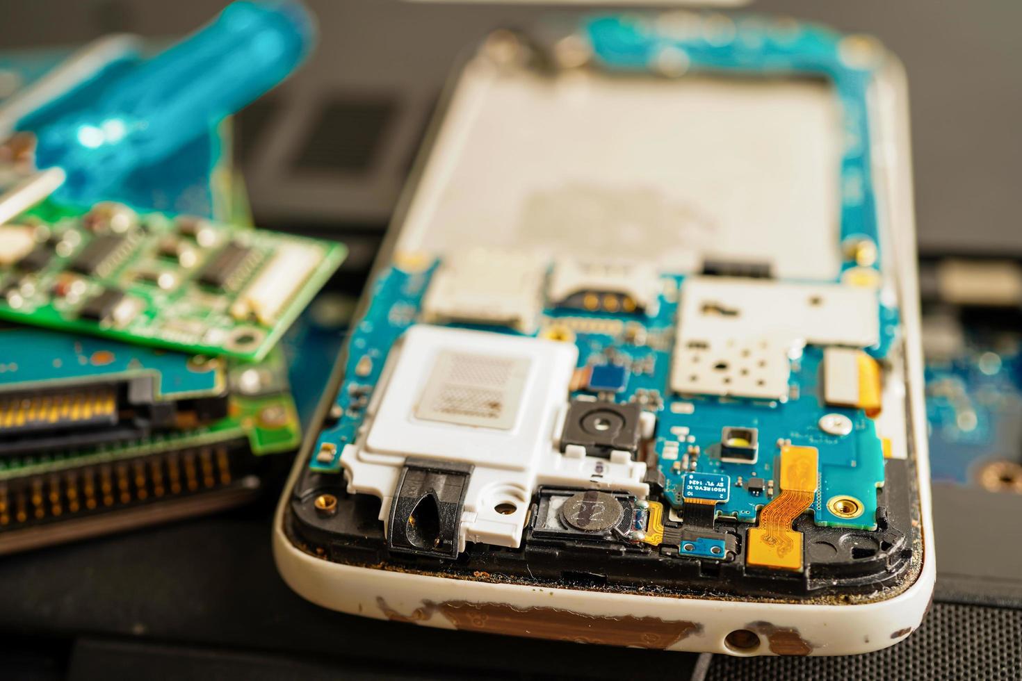 Repairing and upgrade mobile phone, electronic, computer hardware and technology concept. photo