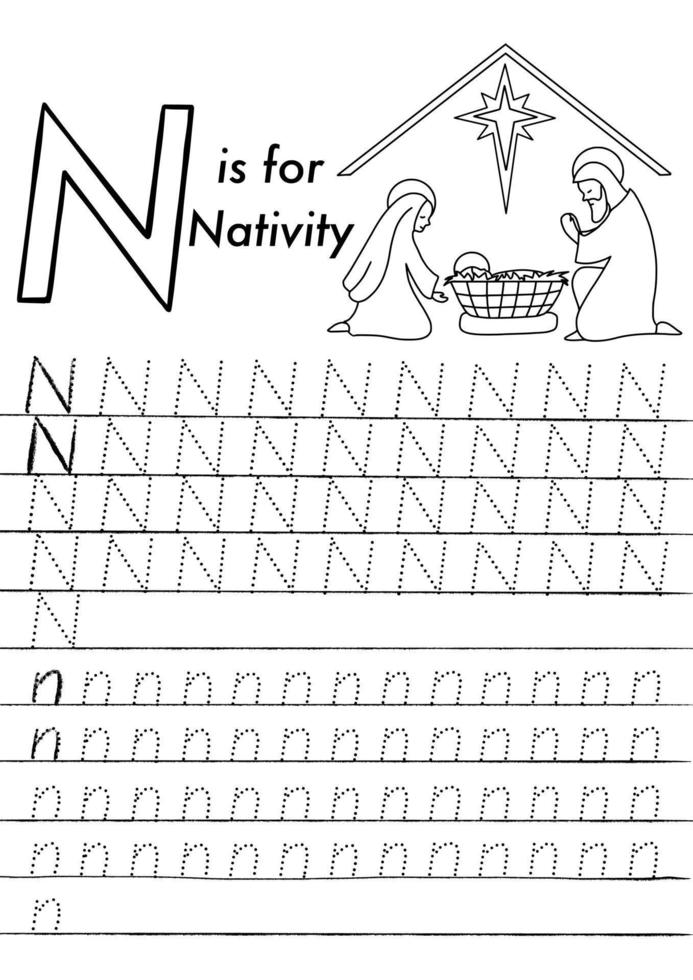 Christmas English Alphabet and Simple coloring page for Preschooler kids. vector