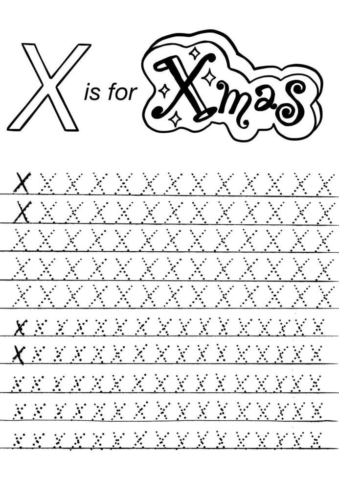 Christmas English Alphabet and Simple coloring page for Preschooler kids. vector