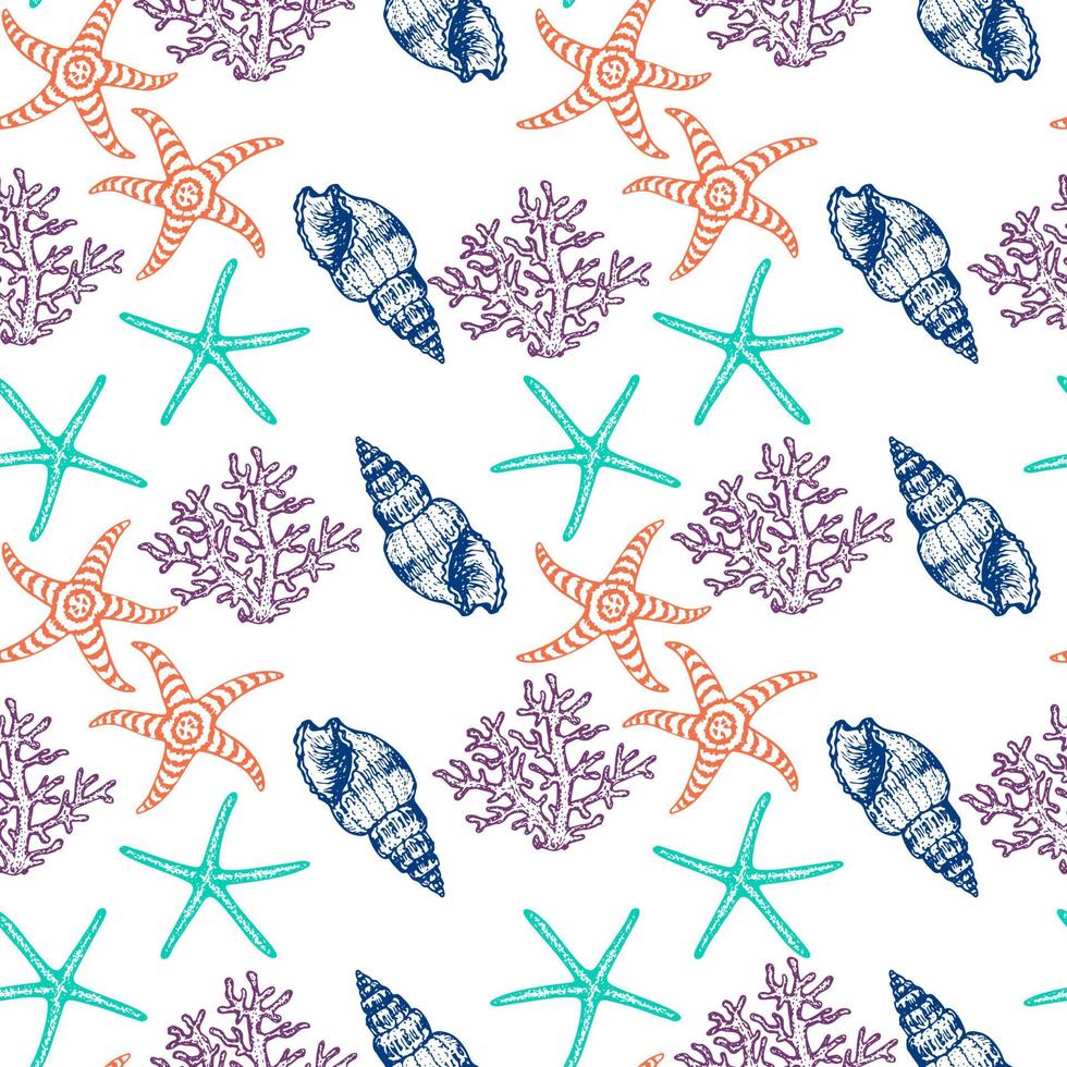 Hand drawn sea fishes seamless background. Surface pattern for textile, wallpaper and wrapping. vector