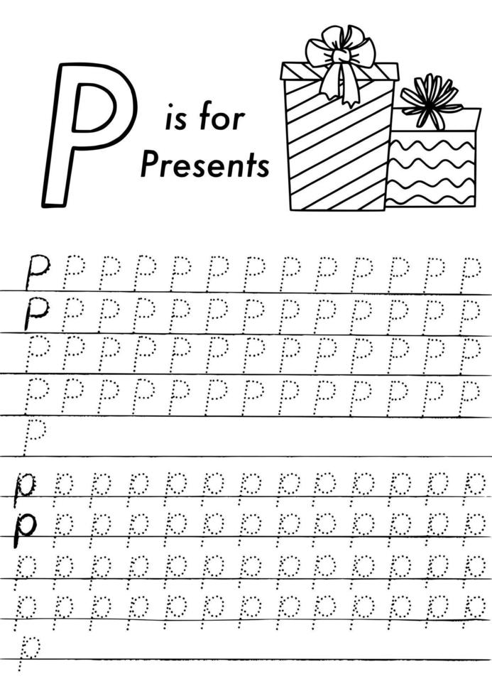 Christmas English Alphabet and Simple coloring page for Preschooler kids. vector