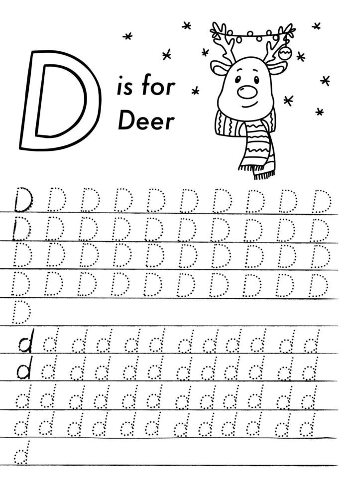 Christmas English Alphabet and Simple coloring page for Preschooler kids. vector