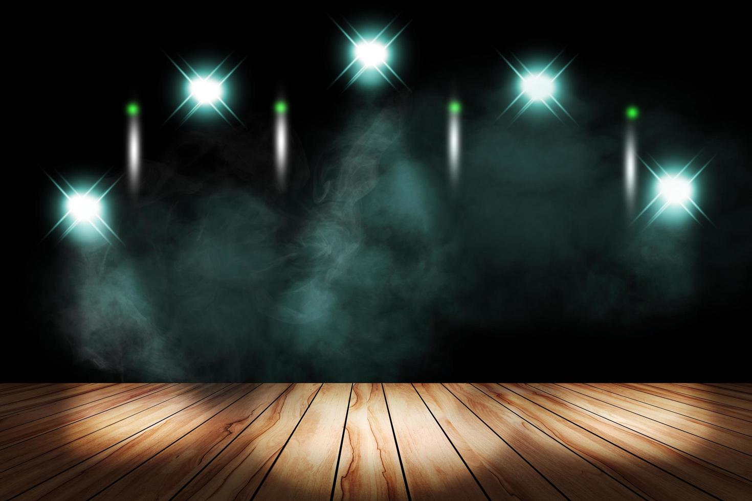 iluminación aquamarina y humo en el escenario con suelo de madera foto