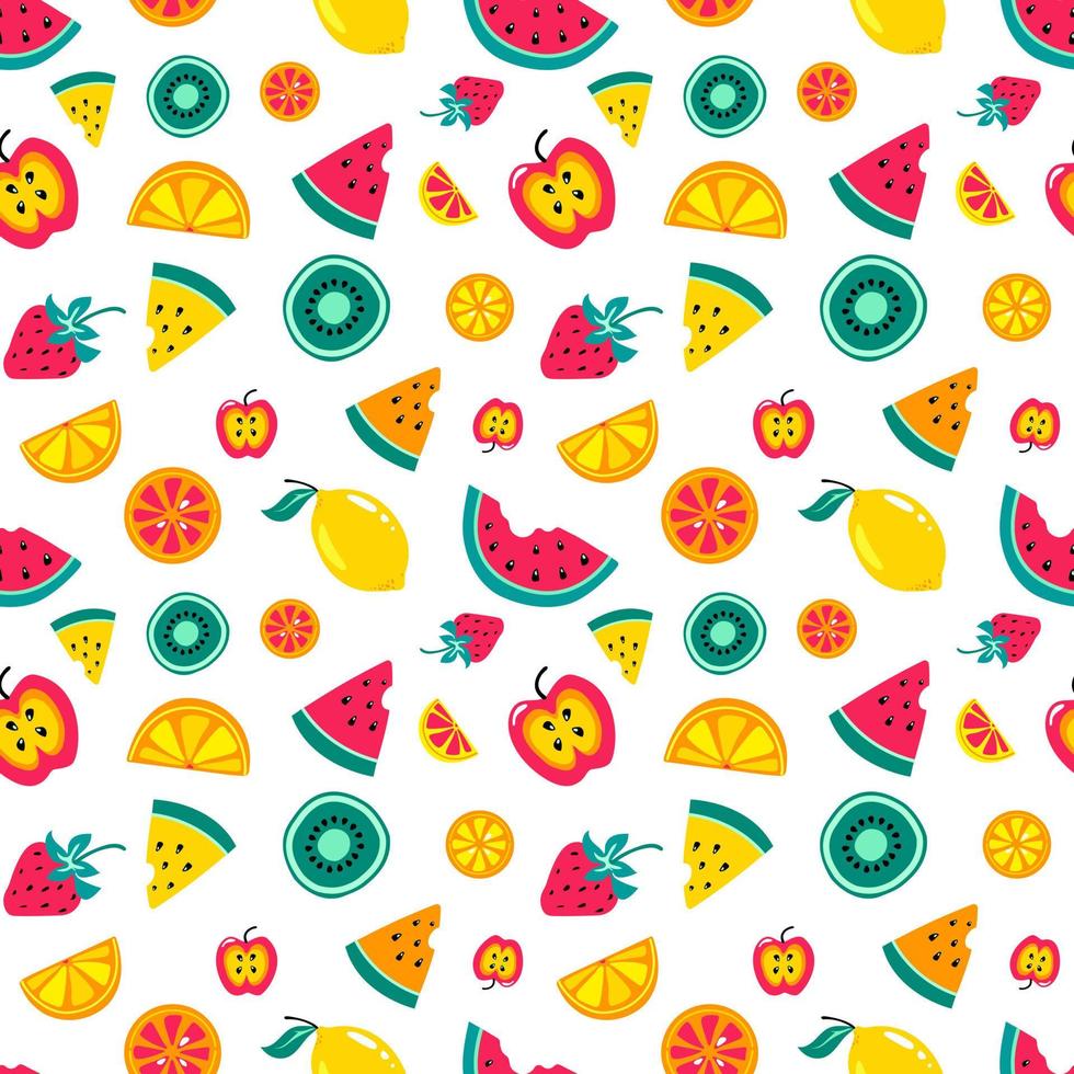 Summer bright color seamless pattern with tropical fruits. vector