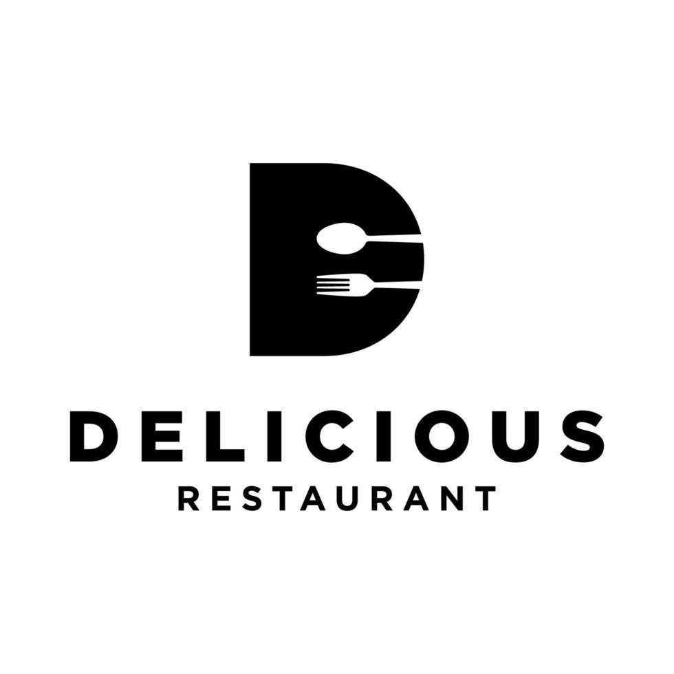 letra d deliciosa comida restaurante símbolo logo vector imagen