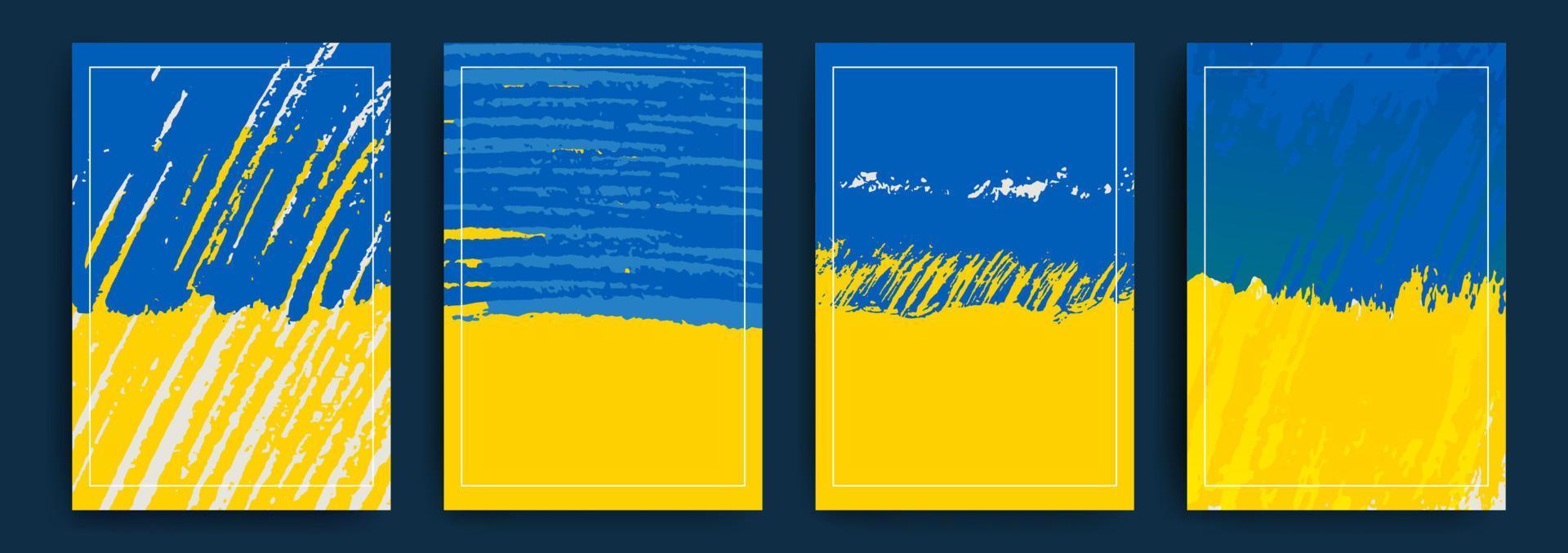 Set of vector grunge textures in the colors of the flag of Ukraine. Stop war. Vector illustration.