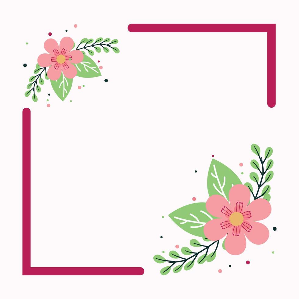 Vintage pink floral frame flat design vector