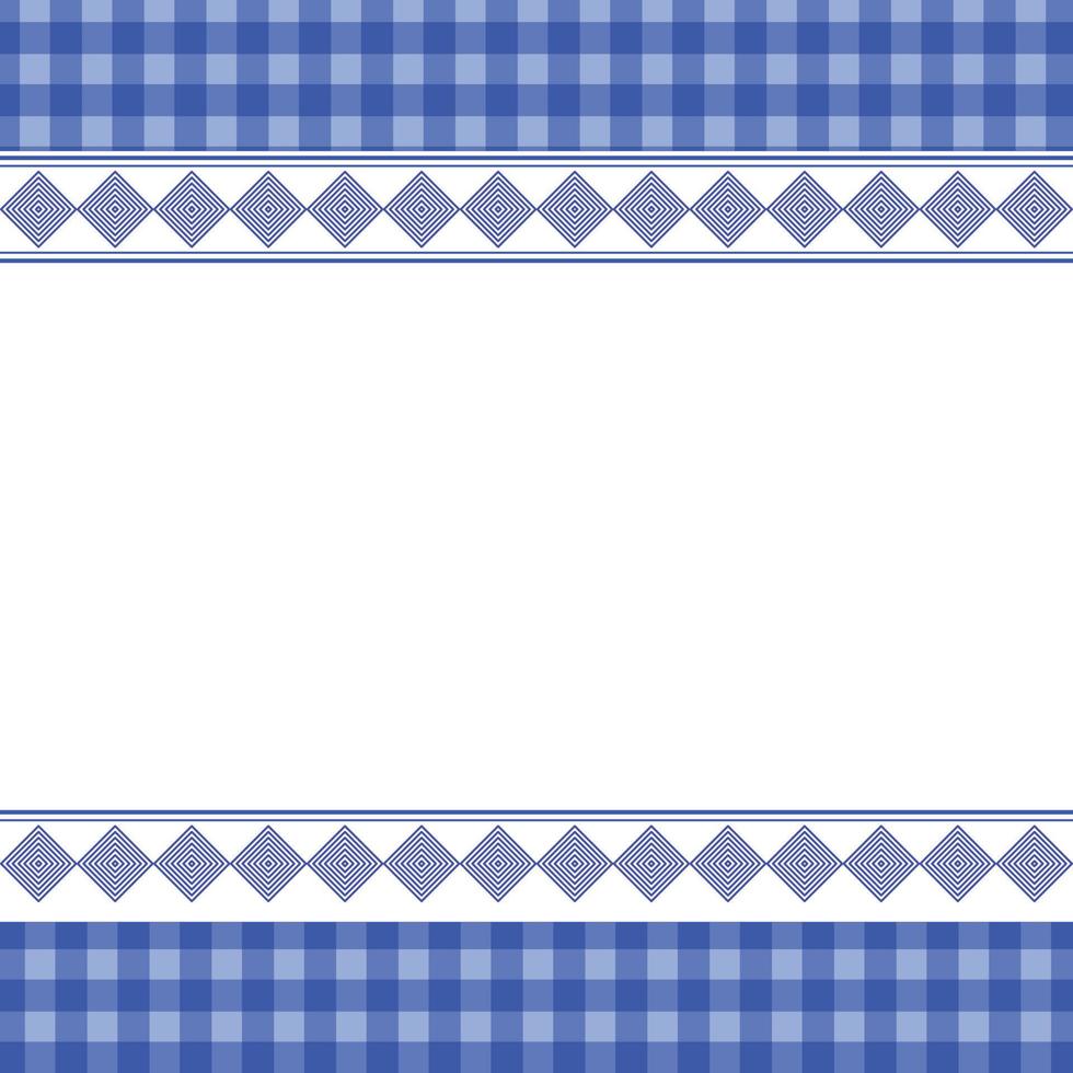 Abstract geometric shape with blue plaid background pattern with white retro frame vector