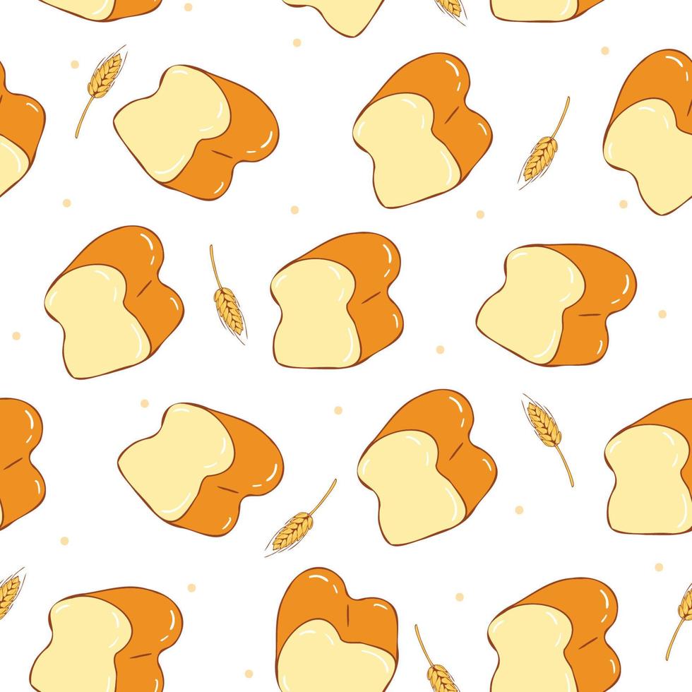 Soft bread and wheat grains, seamless pattern vector illustration.