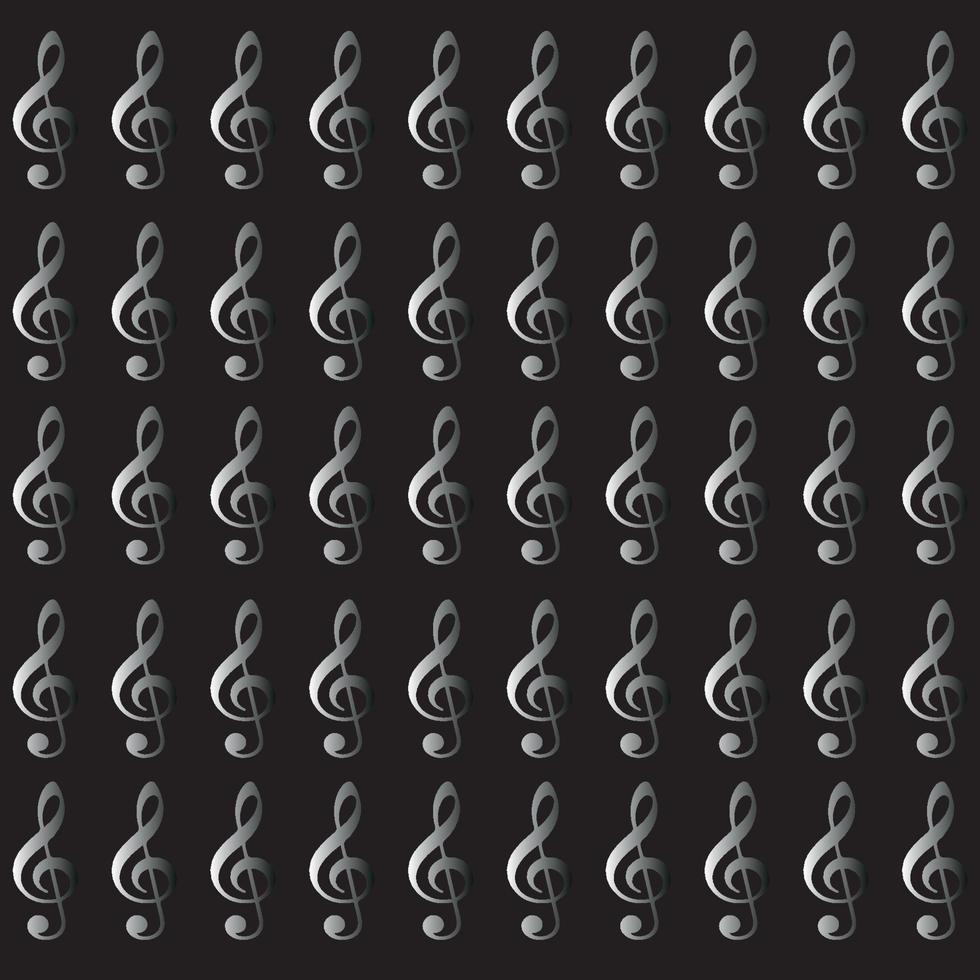 Son clef pattern in silver color on black background vector