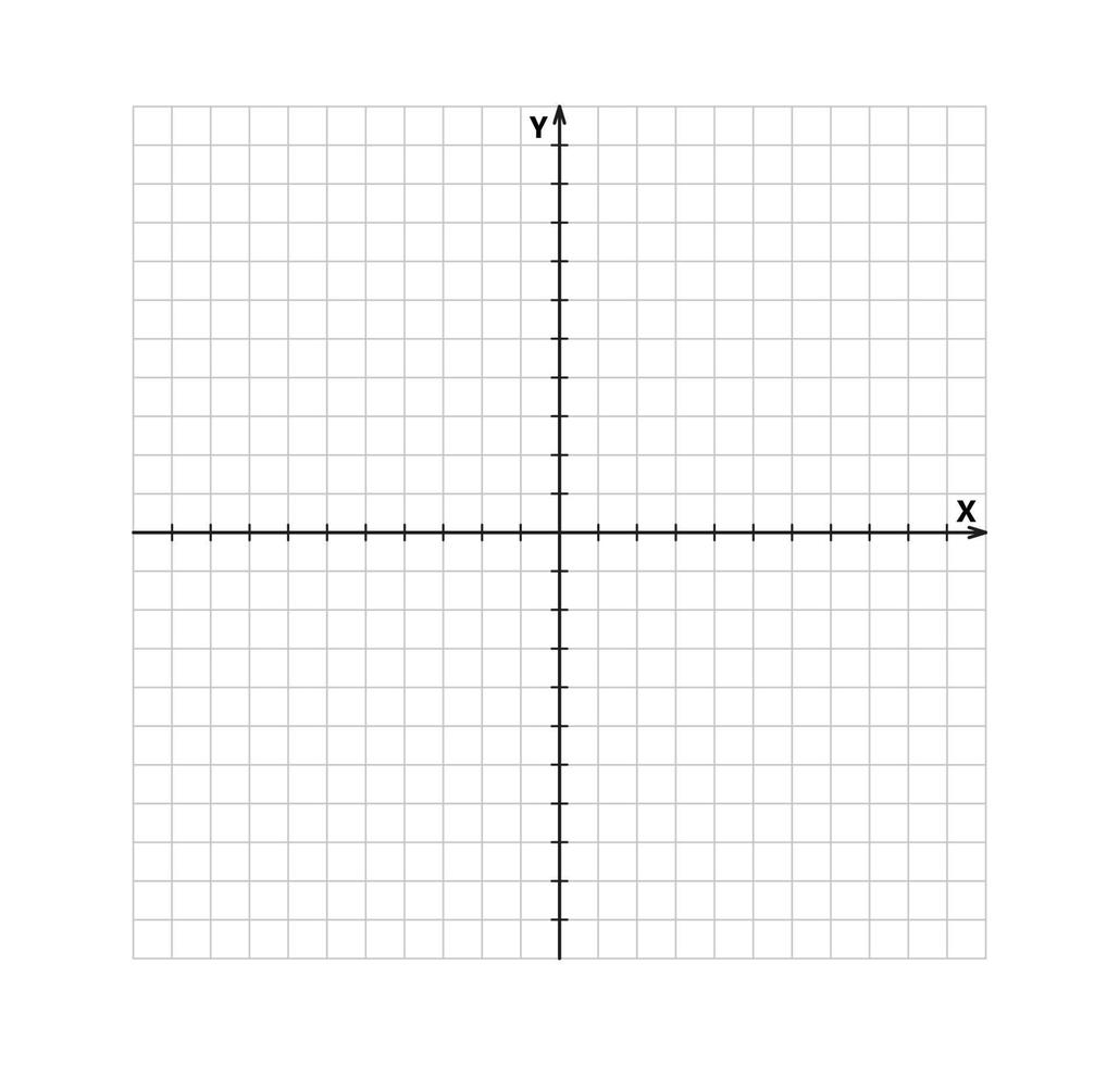 sistema de coordenadas cartesianas en blanco en dos dimensiones. plano de coordenadas ortogonales rectangulares con ejes x e y en cuadrícula cuadrada. plantilla de escala matemática. ilustración vectorial aislado sobre fondo blanco vector