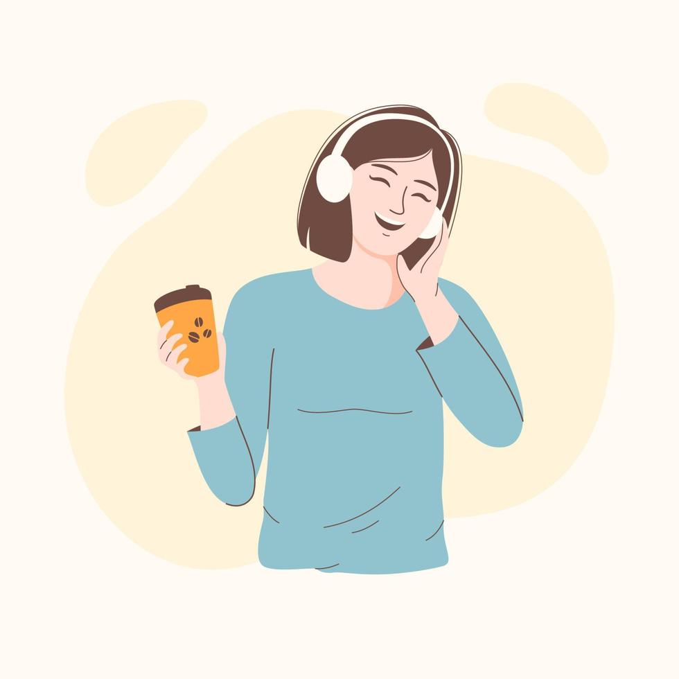 Happy woman with headphones, character vector illustration