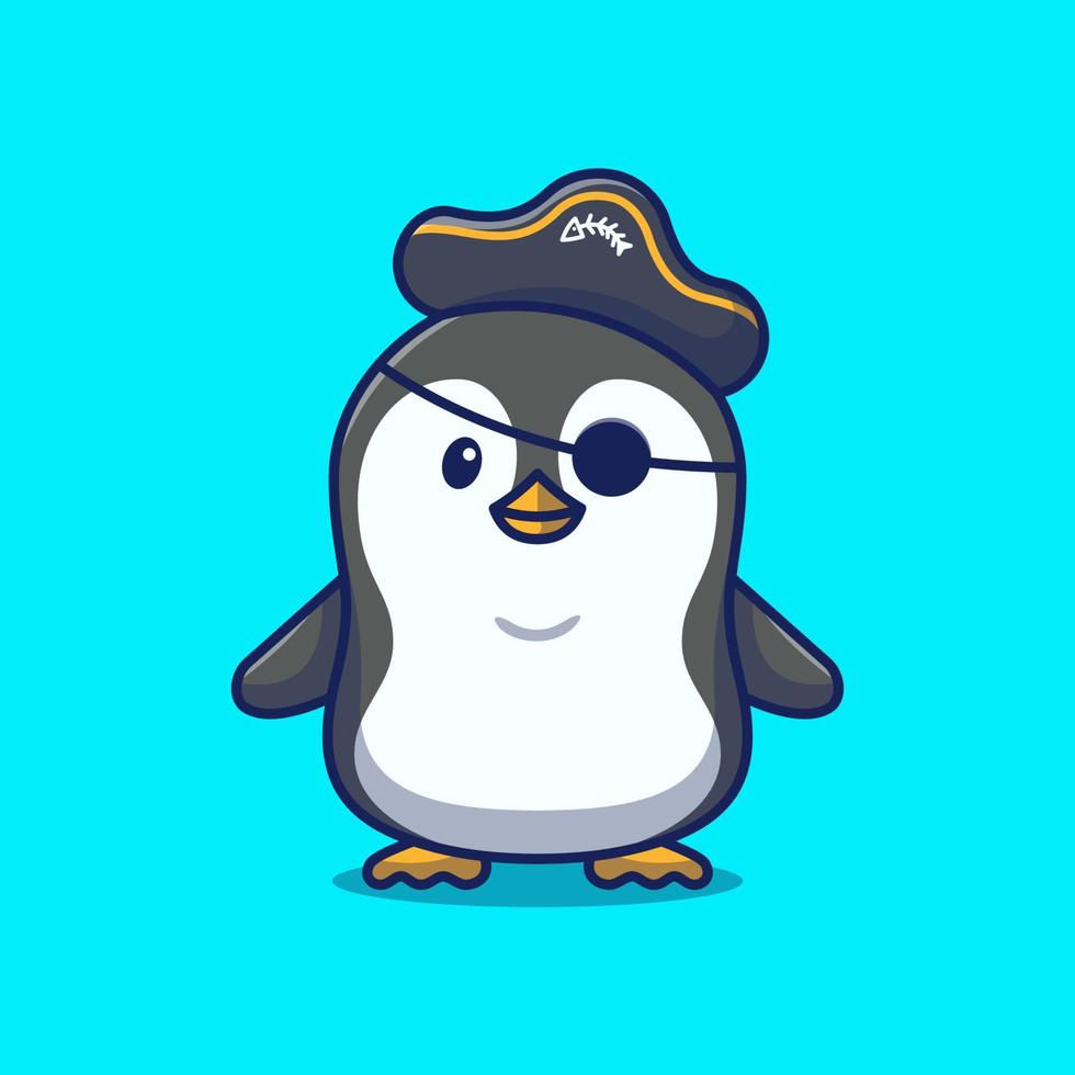 lindo pingüino con traje de pirata icono de dibujos animados ilustración vector