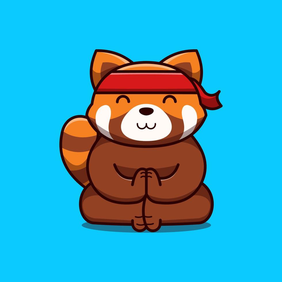 Cute Red Panda Meditation Cartoon Illustration vector