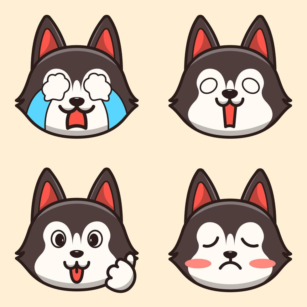 lindo y adorable paquete de emoticonos de perros esquimales vector