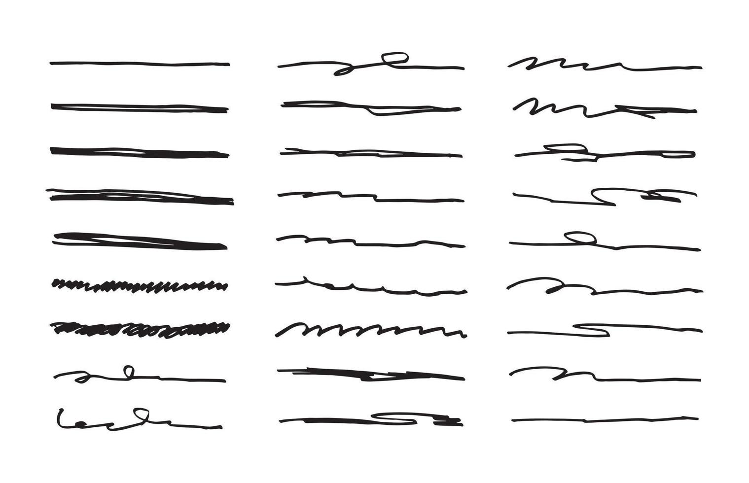 Vector set of hand drawn underline.