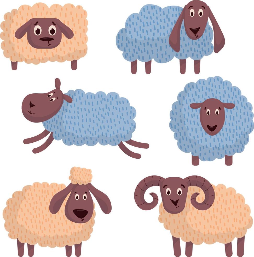 Set with pink and blue lambs and sheeps vector