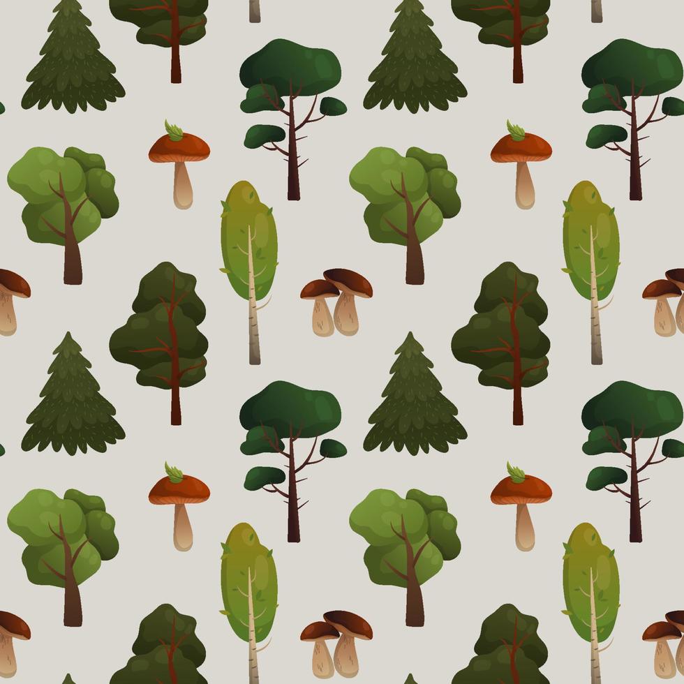 Vector pattern with trees and mushrooms