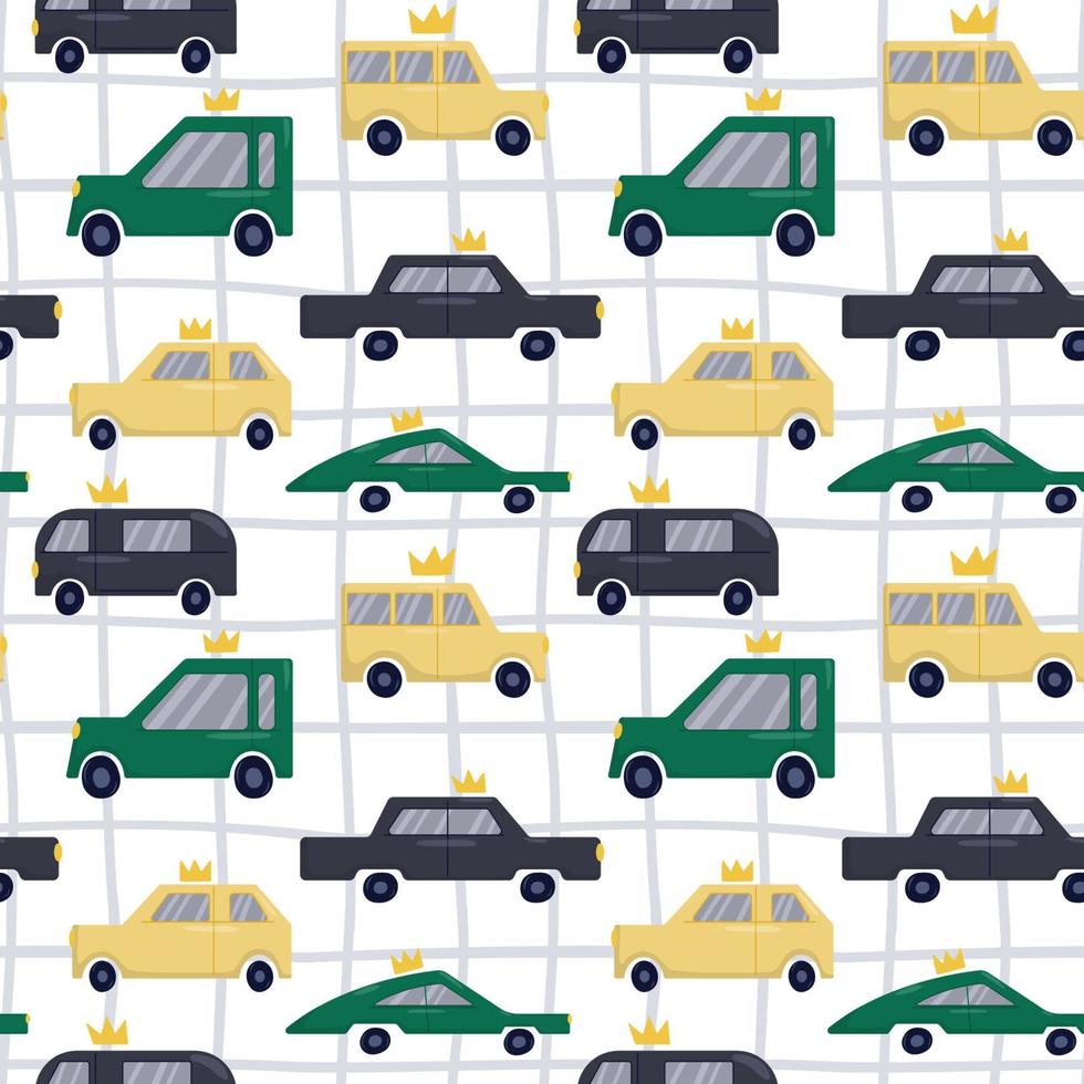 Vector pattern with cars, crowns and stripes