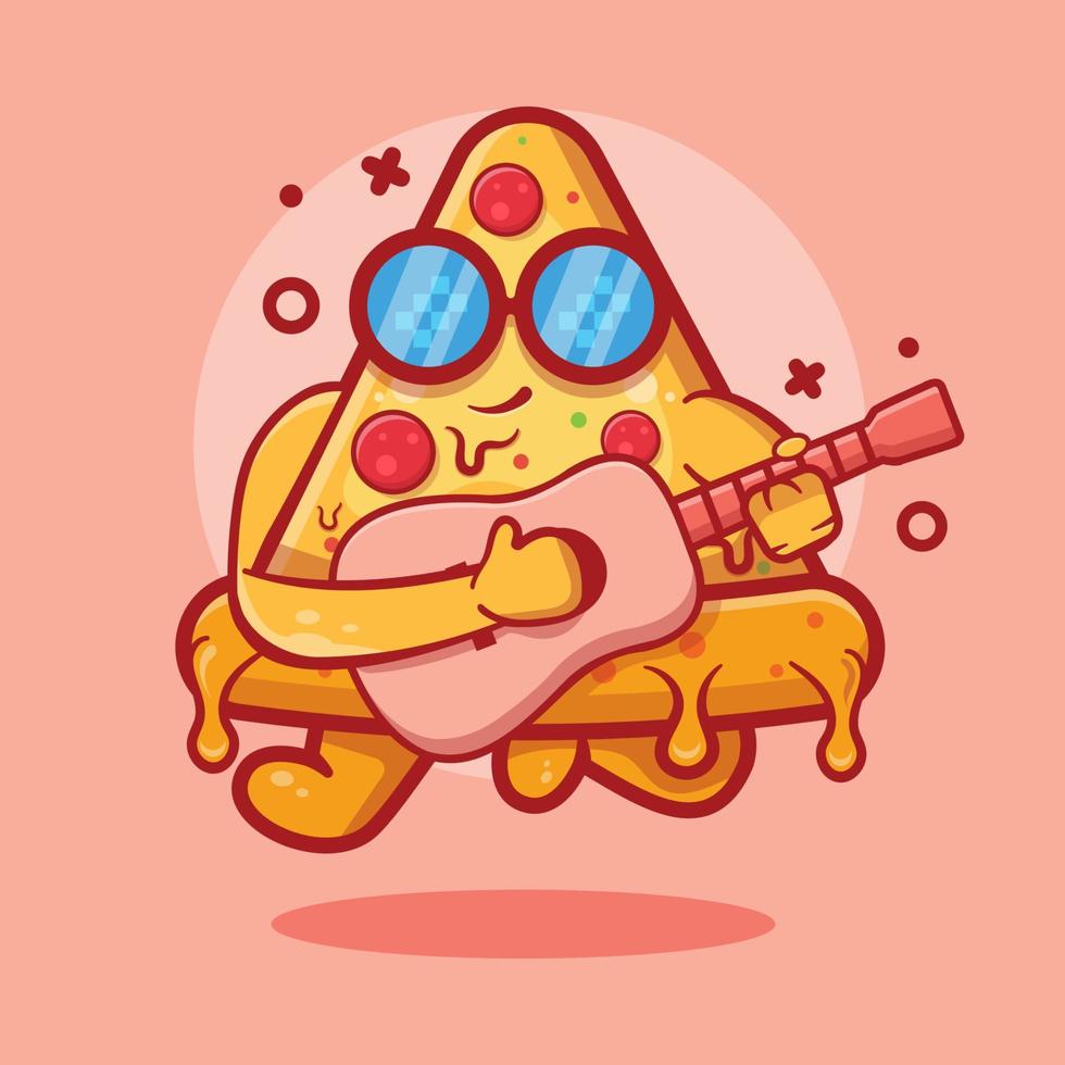 mascota de personaje de pizza genial tocando guitarra dibujos animados aislados en diseño de estilo plano vector