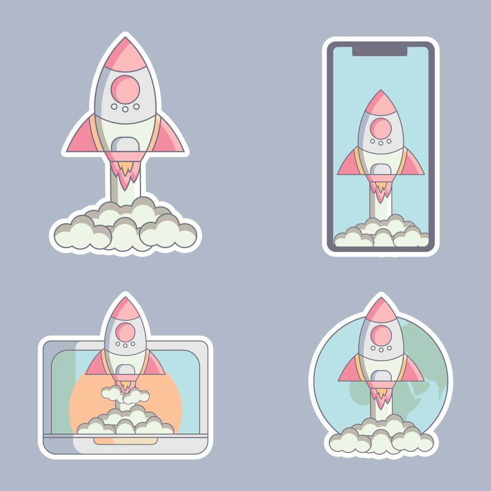 Rocket illustration sticker set vector