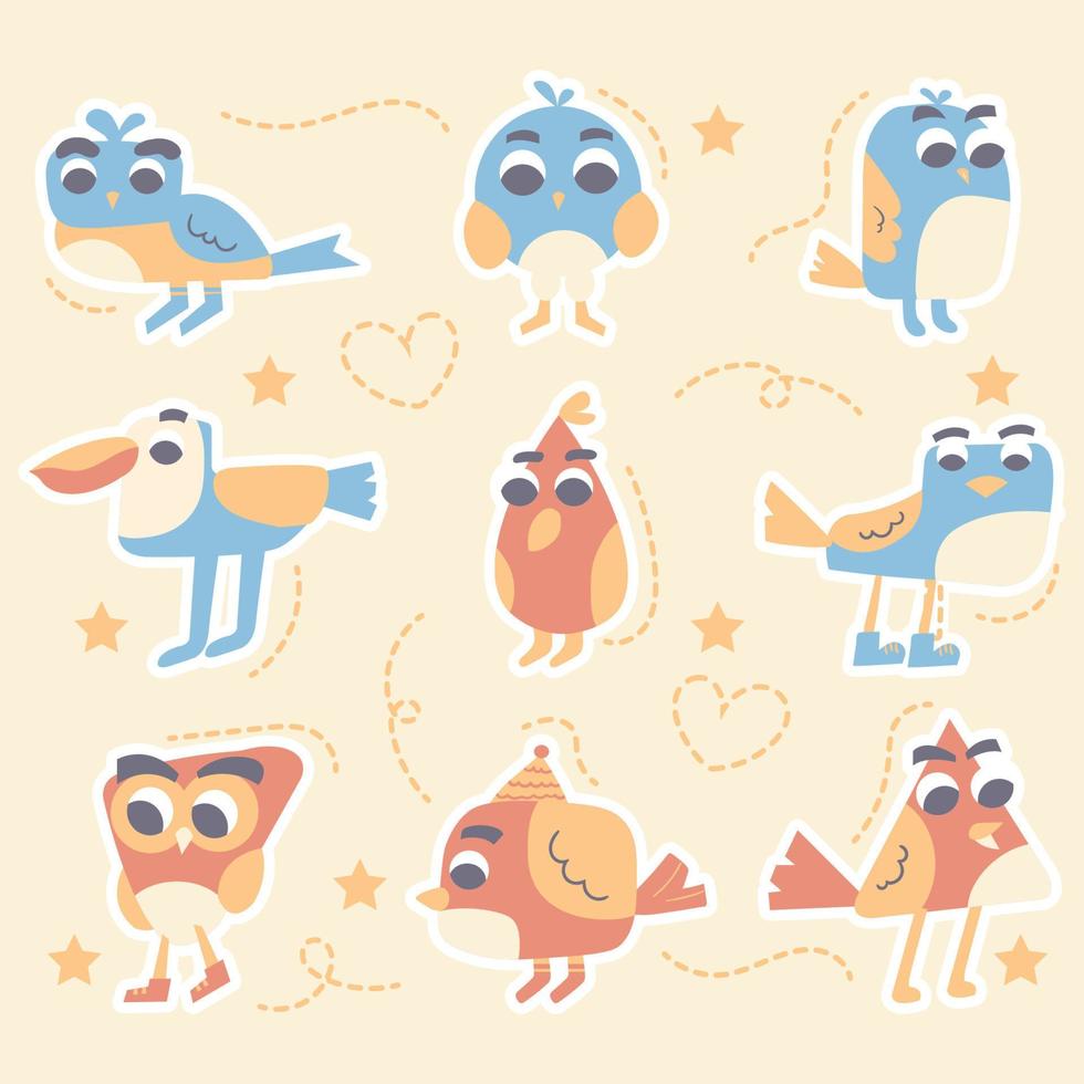 Cute Bird character set colorful vector art